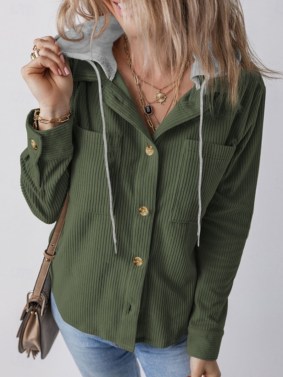 Mujer Chaqueta con capucha Cómodo Transpirable Botones Casual Plano Vacaciones Calle Casual Ropa Cotidiana Botonadura Simple Regular Con Capucha Ajuste regular Manga Larga Ropa de calle Azul marinero 2025 - $36.99 –P11