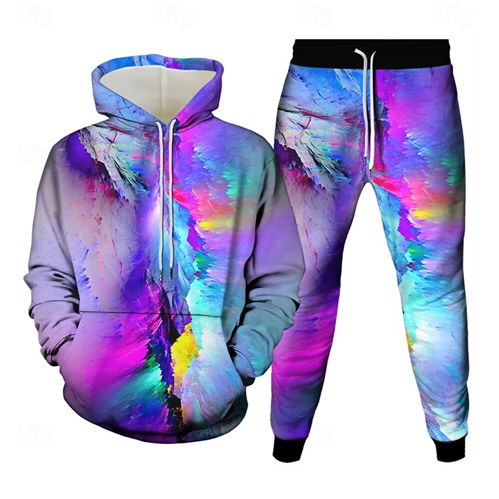 Férfi fröccs 2db 3D pulóver készletek Tracksuit Kapucnis pulóver Hosszú ujj Hosszú nadrág Kapucni Alkalmi Napi Modern Sportruházat 3D nyomtatás Tavasz Ősz Tél Szivárvány 2025 - $39.99 –P1