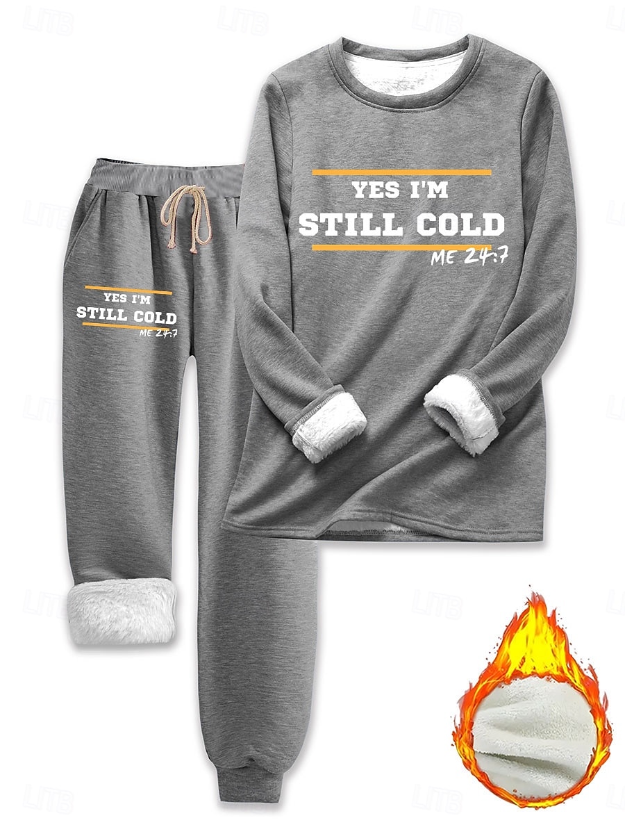 Damen Pyjamas Set Fleece-Futter Elegant Warm Mode Zwei-Teile Sets Trainingsanzug Hosen Sets Langarm Bischof Ärmel Rundhals Grafik Buchstabe Druck Outdoor Urlaub Alltaglich Schwarz Pink Dunkel Pink 2025 - $41.99 –P7