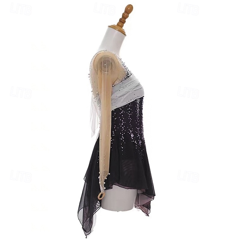 Eiskunstlaufkleid Damen Mädchen Eislaufen Kleid Schwarz Patchwork Daumenloch Netzstoff Spandex Dehnbar Training Übung Professionell Eiskunstlaufkleidung Thermowarm Kristall / Strass Langarm Eislaufen 2026 - $298.79 –P4