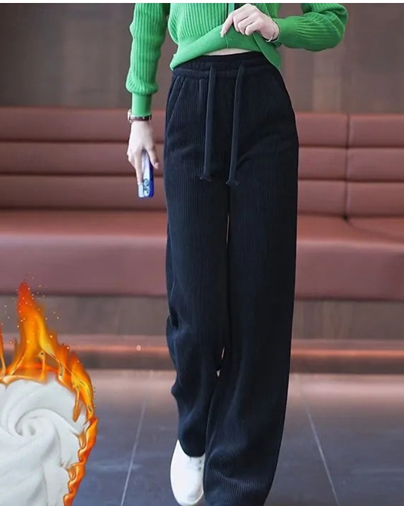 Naisten Vakosamettihousut Housut Suora Katutyyli Vapaa-aika Täyspitkä Luonnollinen Tavallinen Joustava kiristysnauhan suunnittelu Mukava Katu Pyhäpäivä Viikonloppu Tumma harmaa Musta Khaki Syksy 2025 - $20.99 –P2