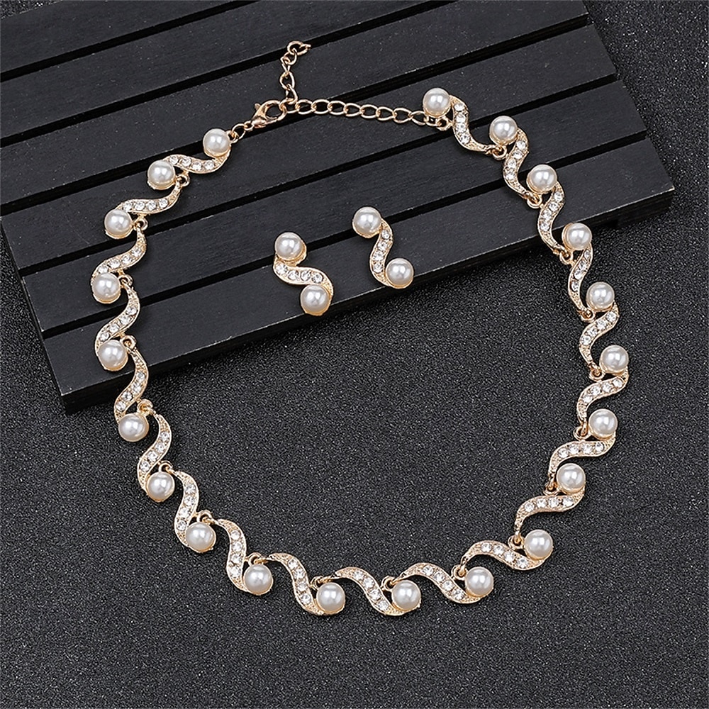 Juego de Joyas 2 Perla Cromo Pendientes Collare Mujer Elegante Vintage Moda Estilo retro Clásico Conjunto de joyas Para Boda Fiesta Invitado a la boda 2026 - $17.49 –P4