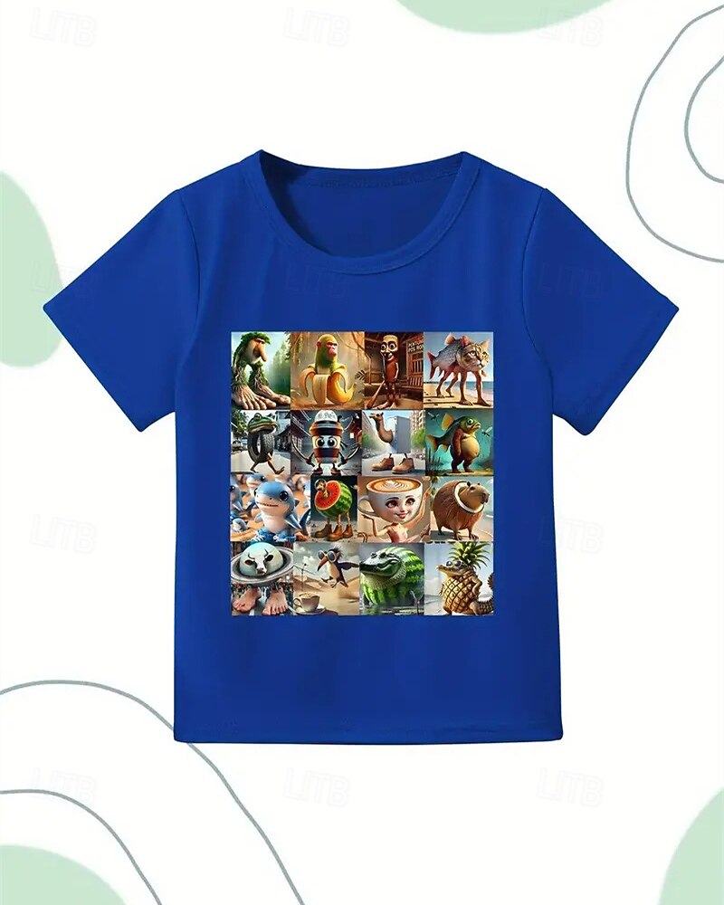 2025年 男の子用おもしろイタリアンブレインロットグラフィックTシャツ - 軽量で伸縮性のある生地を使用した軽量ストレッチTシャツ。4～12歳向け。普段使いにぴったりのカジュアルTシャツ。 &誕生日パーティーの衣装、子供用夏シャツ、遊び心のある子供用アプリ  コレクション – $11.99 –P5