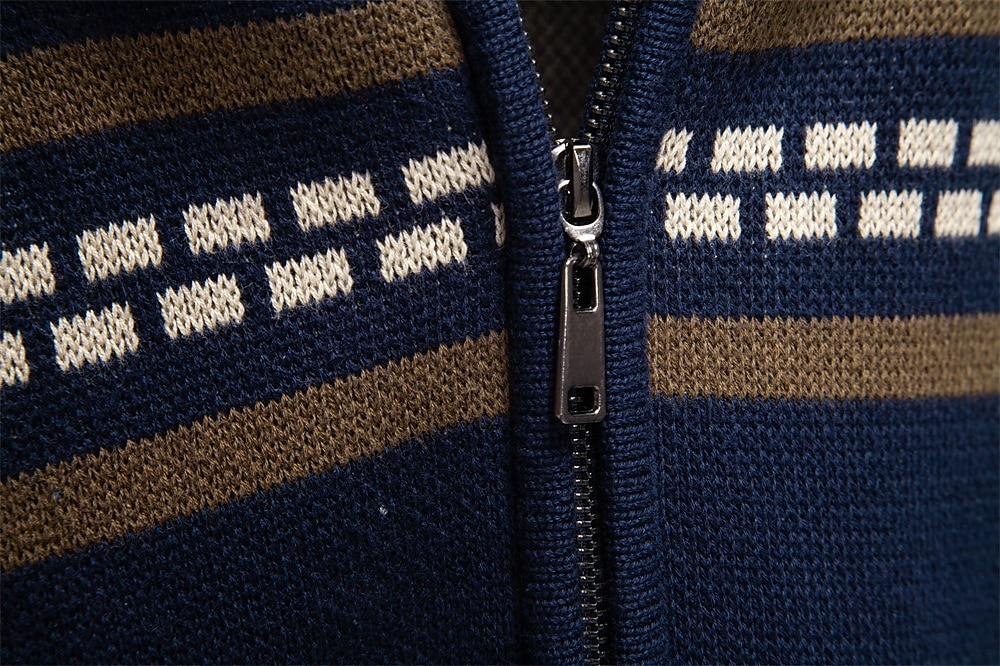 Męskie Sweter Rozpinany Sweter Fair Isle Robić na drutach Zwykłe topy Zapiąć na zamek błyskawiczny Geometryczny Golf Święta Sweter rozpinany Urlop Codzienny Odzież Wiosna Jesień Granatowy Khaki S M L 2025 - $50.99 –P3