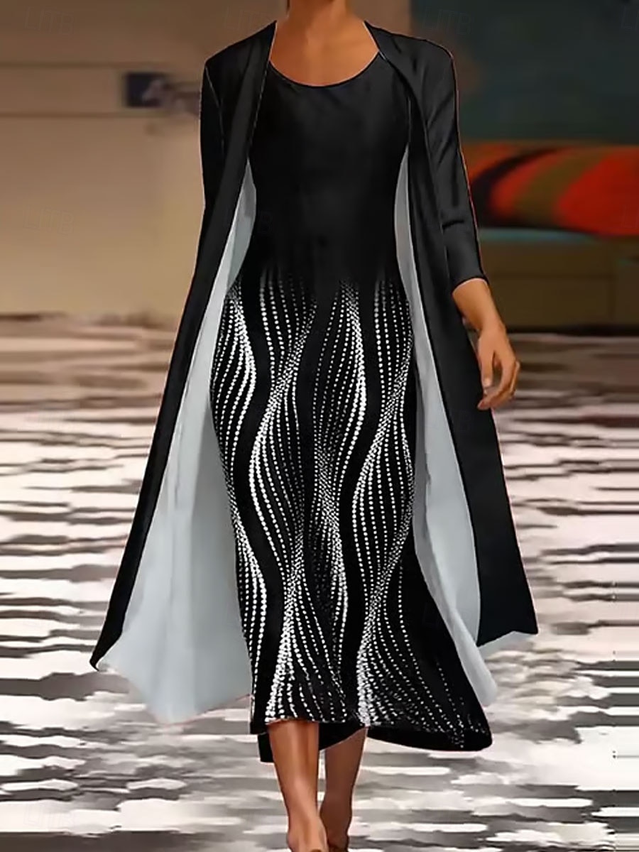 Pentru femei Set de rochii Rochie Maxi Rochie de schimb Rochie de vară Casual Grafic Geometric Multistratificat Imprimeu Rochie Maxi Lungime Manșon 3/4 Stil Nautic Zilnic Alb Roșu-aprins Primăvar 2025 - $38.99 –P4