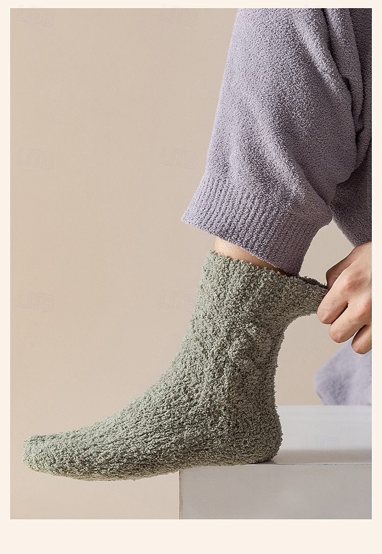 женские носки, не линяют, плотные зимние носки-тапочки из однотонного кораллового флиса, теплые домашние носки с силиконовой нескользящей подошвой 2026 - $7.99 –P4