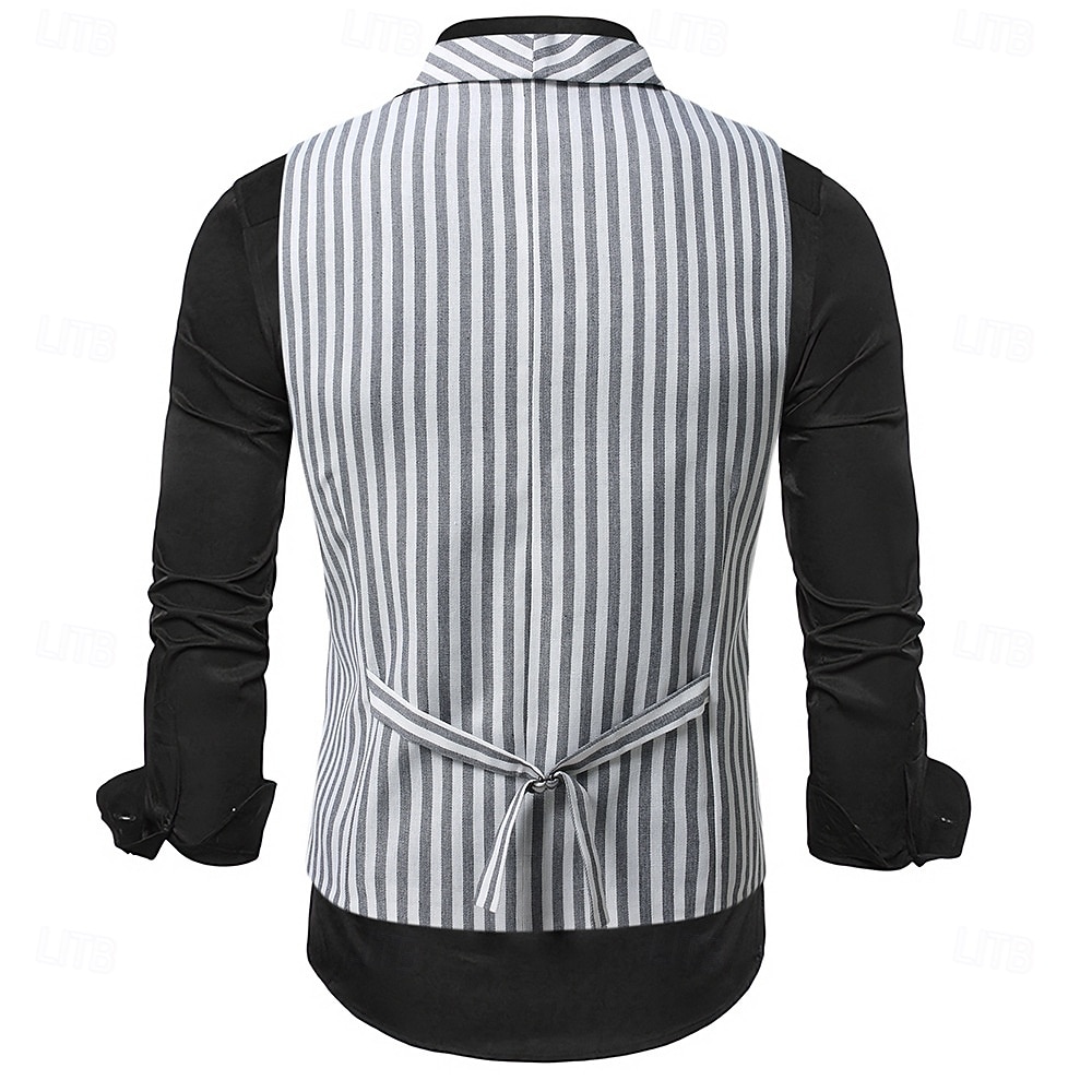 Homens Colete Traje para coquetel Convidado do casamento Casual Vintage Primavera Outono Trespassado Poliéster Ajustável Listrado Fino Cinzento Claro Cinzento Escuro Colete de 2026 por $34.99 –P2