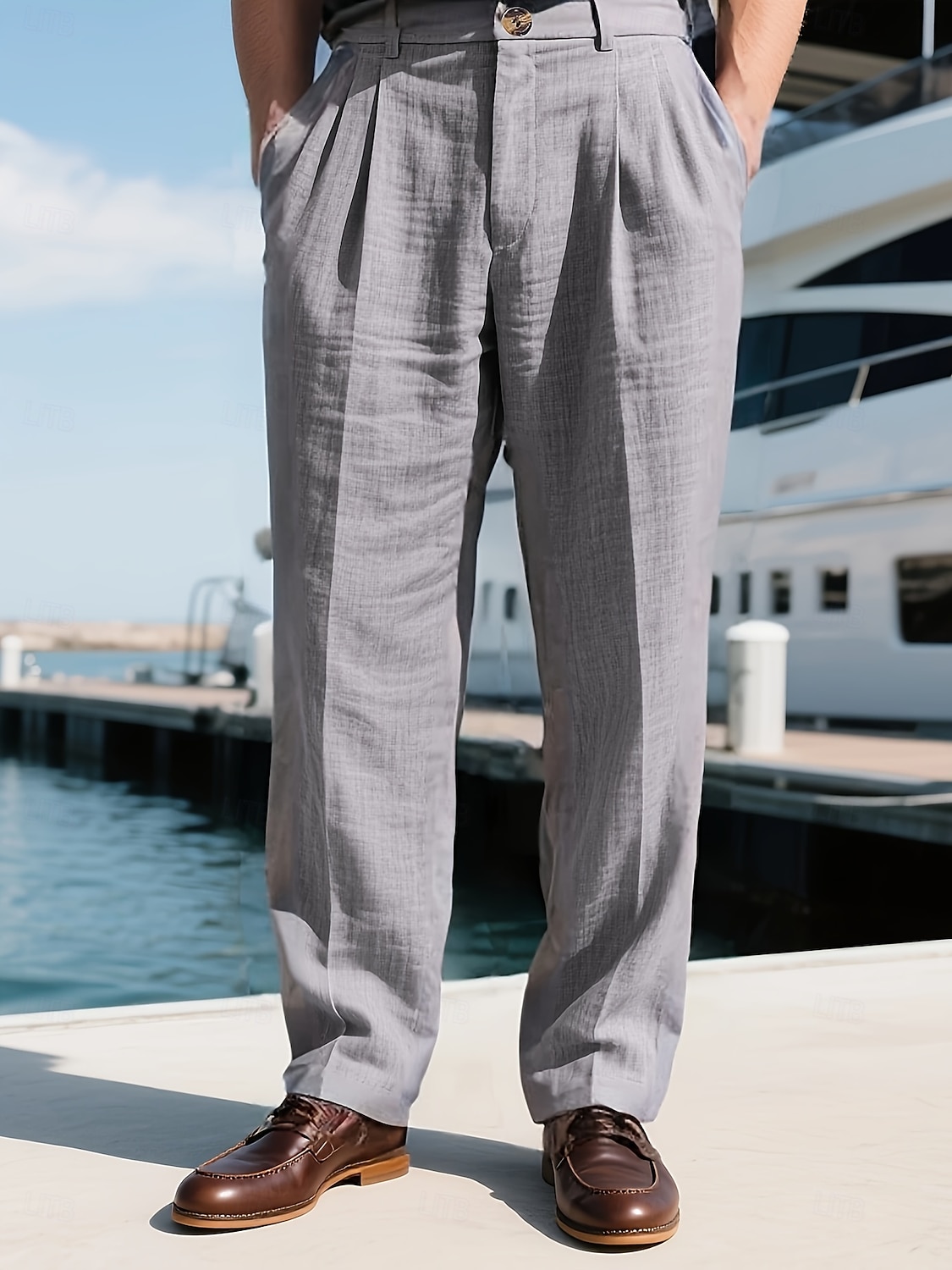 Men's Dress Pants Linen Pants Trousers Summer Pants Front Pocket Straight Leg Plain Comfort Breathable Full Length Outdoor Business Daily Vacation Fashion Black White Inelastic 2026 - $29.99 –P8
