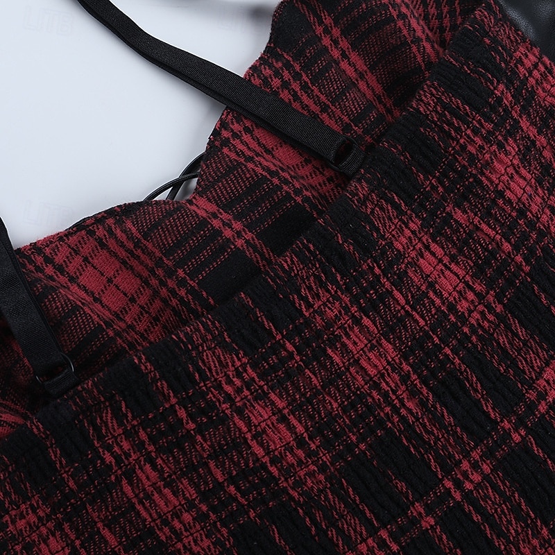Punk a gotika Mini Asymetrické Šaty Bez rukávů Gotická dívka Popruh na špagety Korzet Pléd Rozevláté Maškarní kostým Unisex předvečer Všech svatých Karneval Párty Ležérní Noc a speciální příležitost 2025 - $39.99 –P8