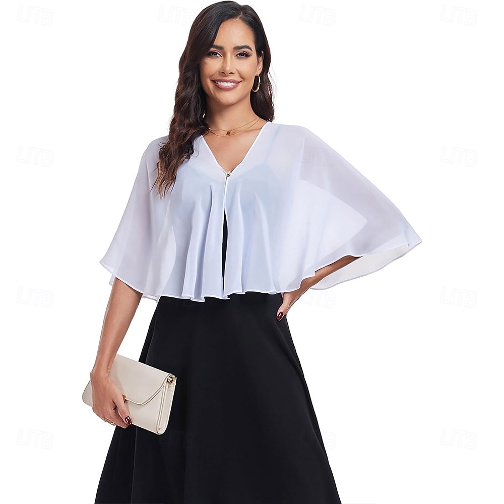 scialli e mantelle trasparenti per feste serali formali, mantelle in chiffon con scollo a V per donne, scialle per invitati a matrimoni del 2025 a $39.99 –P2