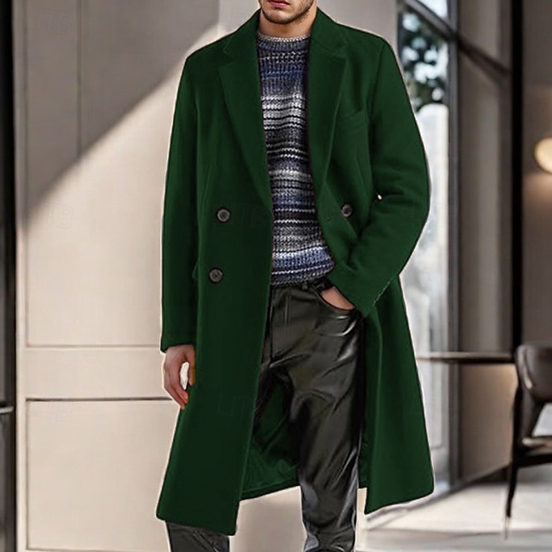 Herren Mantel Trenchcoat Langer Trenchcoat Urlaub Täglich Herbst Winter Polyester Winddicht Warm Oberbekleidung Bekleidung Mode Klassisch Einfach Tasche Revers Doppelreihig 2025 - $48.99 –P4