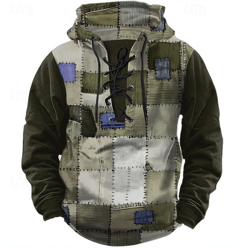 Per uomo Geometrico Felpe con cappuccio Moda Cool Manica Lunga Con Cappuccio Nero Blu Coulisse Patchwork Autunno Inverno progettista del 2025 a $26.99 –P3