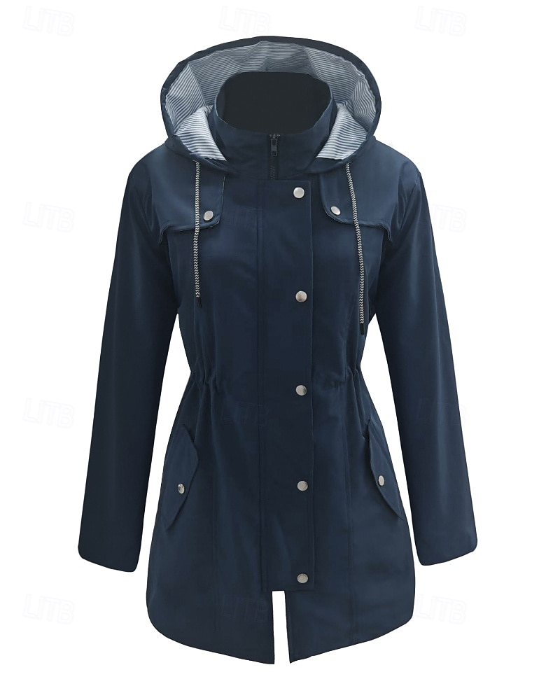 Mulheres Casaco com capuz Jaquetas de chuva impermeáveis Capas de chuva Manter Quente Confortável Zíper Bolsos Ao ar livre Casual Tecido Para Noite Casual / Diário Zíper Padrão Com Capuz Normal Manga de 2025 por $29.99 –P11