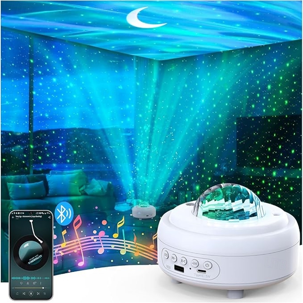 Projecteur de galaxie avec haut-parleur Bluetooth, veilleuse, projecteur d'étoiles pour chambre à coucher, 8 modes, projecteur d'aurores boréales avec éclairage d'ambiance lunaire pour enfants et de 2025 ? $24.99 –P1
