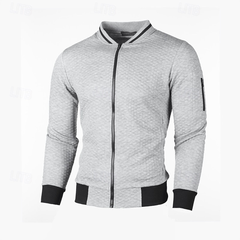 Hombre Sudadera Sudadera con cremallera completa Negro Blanco Burdeos Azul Marino Gris Claro Cuello Mao Plano Con Texturas Deporte Casual Diario Ropa de calle Fresco Ropa deportiva Primavera & Otoño 2025 - $17.99 –P6