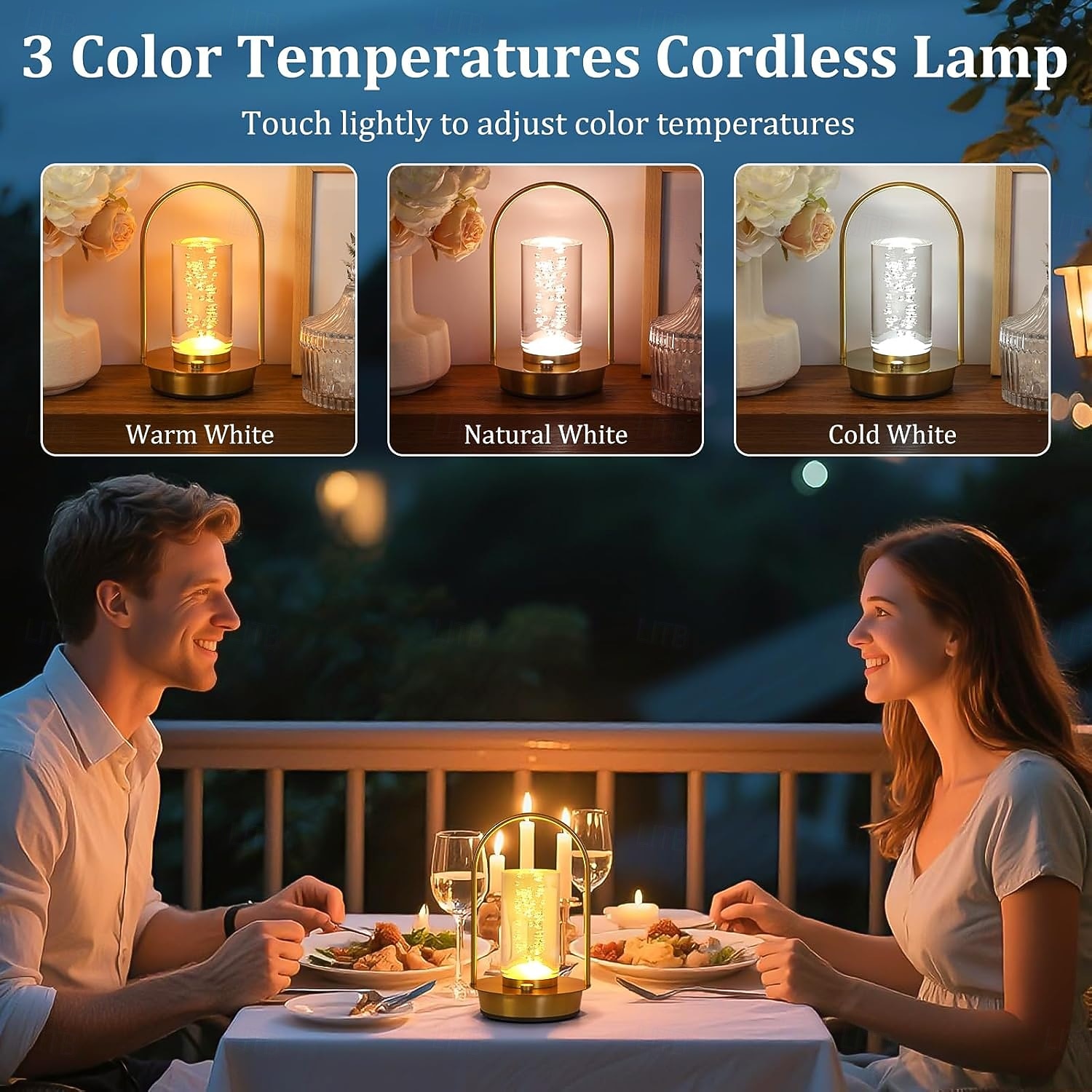 Lampe de table portable en métal pour extérieur et intérieur, 3 couleurs, sans fil, rechargeable, à intensité variable, alimentée par batterie, petite lampe de bureau, lanterne pour patio, chambre, de 2025 ? $20.99 –P7