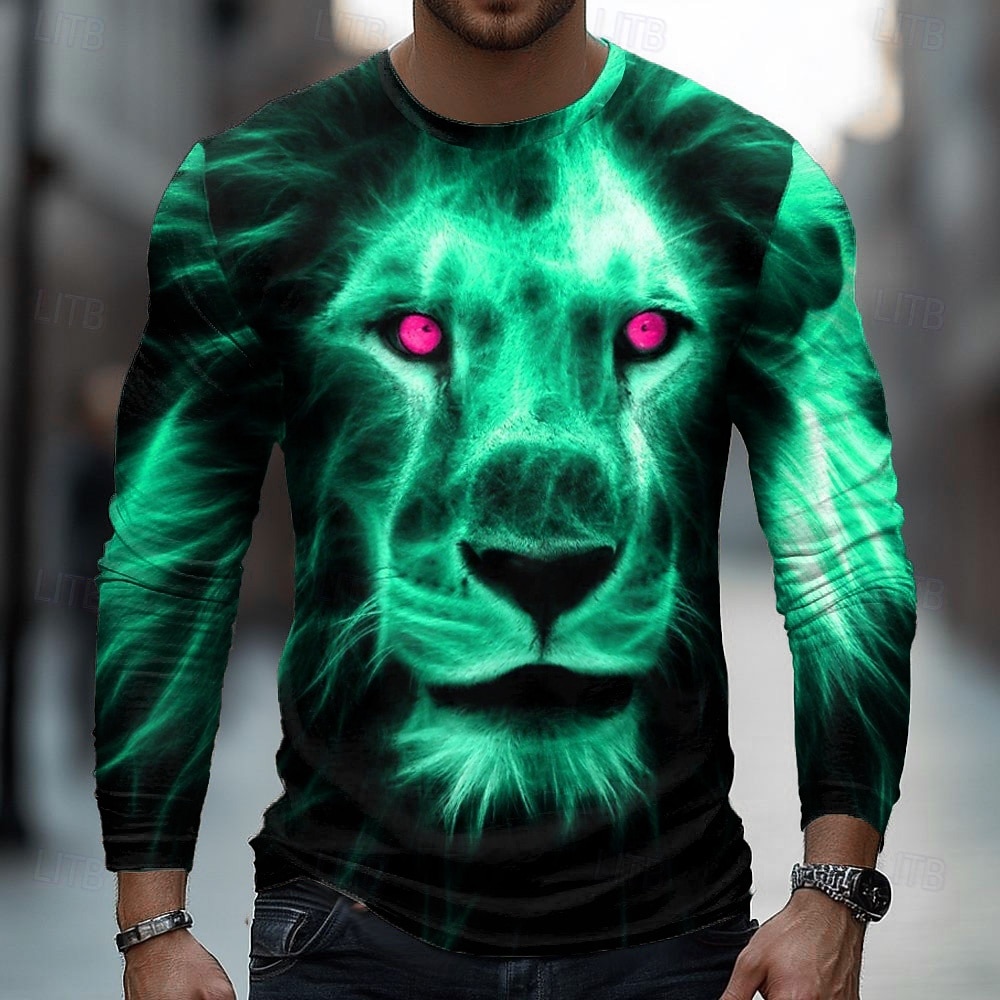Men's Lion 3D T Shirt Long Sleeve T shirt 3D Print Crew Neck Shirt Fashion Basic Casual Daily Street Blue Red Green Summer Spring Clothing Apparel S M L XL XXL XXXL 2026 - $21.99 –P4