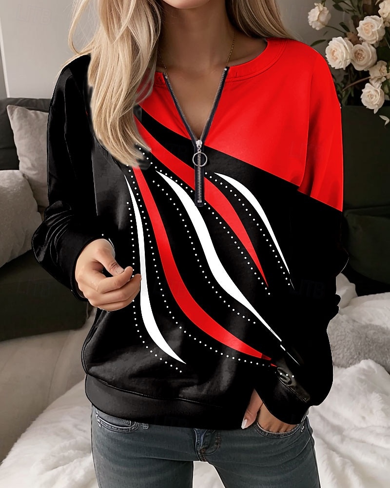 Per donna Felpa Pullover Felpe con cerniera Cerniera Stampato Grafico Geometrico Astratto Moda Casual Manica Lunga Girocollo Top Regolari Streetwear Abbigliamento Quotidiano Blu Rosso Viola Verde del 2026 a $27.99 –P1