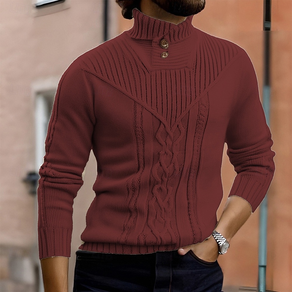 Miesten Neulepusero Neulottu villapaita Joustin Neuloa Tavalliset topit Kudottu Tavallinen Poolokaulus Muoti Perus Loma Arki-asut Vaatetus Syksy Talvi Viini Musta S M L 2026 - $46.99 –P3