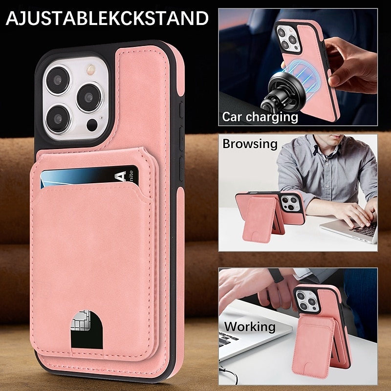 телефон Кейс для Назначение iPhone 17 Pro Max 17 Air i16 15 14 Pro Max Plus 16e 13 Pro Max Кейс на заднюю панель Магнитный Откидная подножка Разъем для карты Ретро ТПУ Кожа PU 2026 - $18.99 –P7