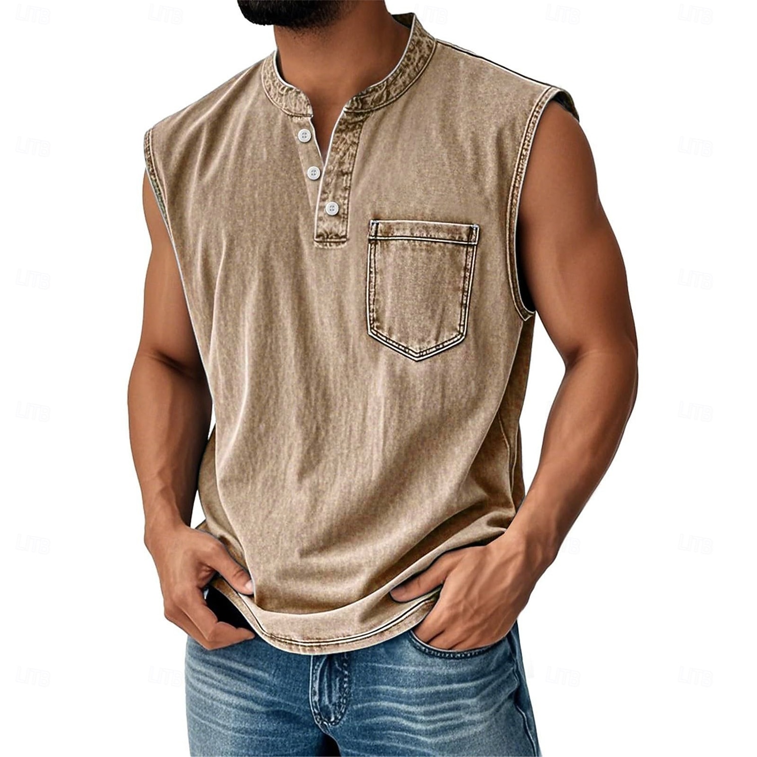 Herren Weste Unterhemd Ärmelloses Shirt Ärmellos Henley Sommer Herbst Einfach Mode Designer Klassisch Urlaub Straße Ausgehen Schwarz Rosa Blau Top T-Shirt für Herren 2025 - $23.99 –P2