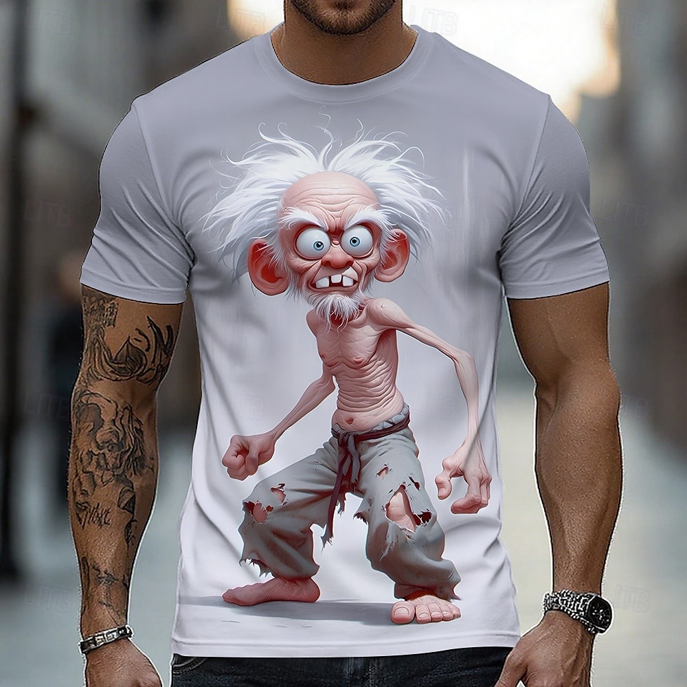 2025年 男性用 3D キャラクター Tシャツ 半袖 Tシャツ 3Dプリント クルーネック シャツ 誇張された デザイナー パーティー 祝日 白1 イエロー カーキ色 夏 春 衣類 S M L XL XXL XXXL  コレクション – $19.99 –P1