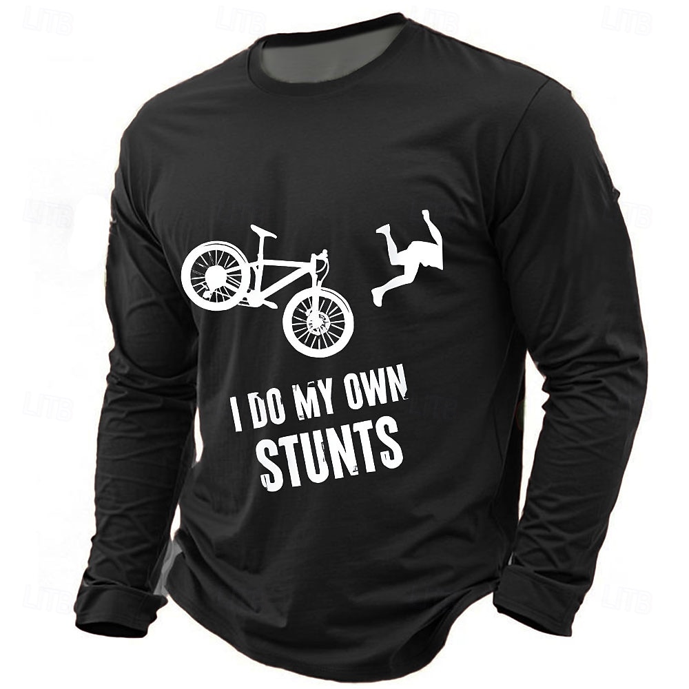 T-Shirt Grafica a Maniche Lunghe per Uomini Divertente 'Faccio le mie acrobazie' Umorismo Ciclistico del 2026 a $21.99 –P5