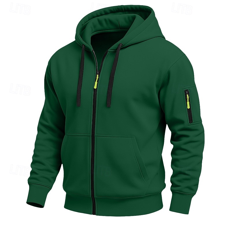 Herr Huvtröja Huvtröja med dragkedja Huvtröja i fleece Taktisk hoodie Svart Marinblå Kaki Ljusgrå Mörkgrå Huva Slät Dragkedja Ficka Ledigt Dagligen Sport & Utomhus Polyester Streetwear Häftig 2026 - kr.249 –P9