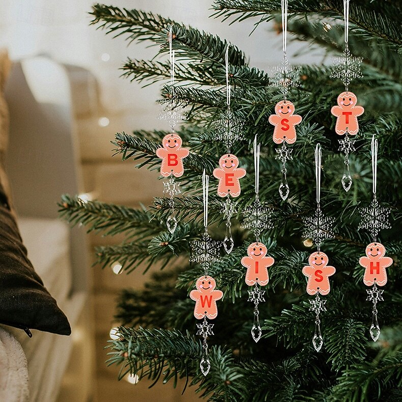 1 stk. juleoppheng i akryl, gjennomsiktig hengende, kreativ pepperkakemann-bokstav DIY-anheng, juletrepynt 2025 - $6.49 –P10