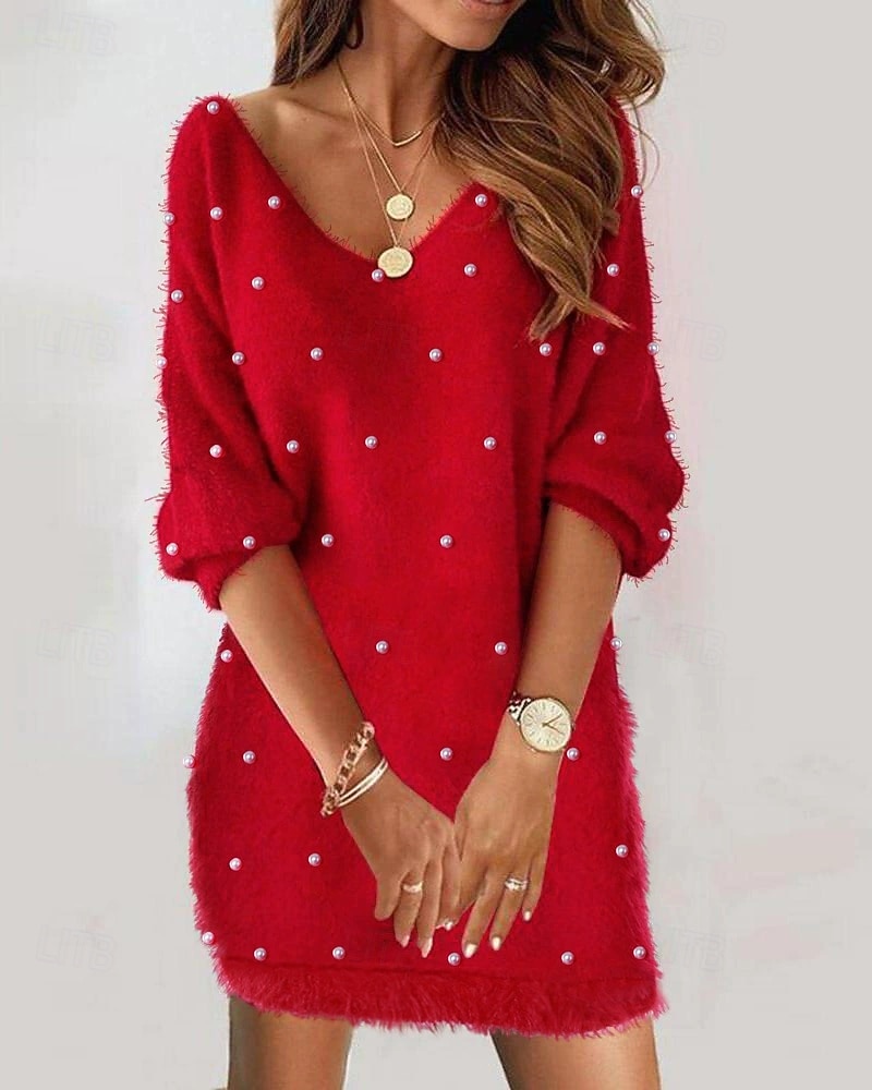 Pentru femei Rochie Mini Rochie casual Modă Clasic Modern În aer liber Vacanță Concediu Fit regulat Simplu Manșon Lung În V Roșu-aprins Vară 2025 - $25.99 –P1