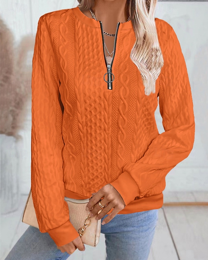 Per donna Felpa con texture Felpe Felpe con cerniera Semplice Streetwear Casual Comodo Manica Lunga Collo Alto Top Regolari Streetwear Ferie Uscire Zip a un quarto Bianco Rosa Vino Rosa scuro Blu del 2025 a $22.99 –P13