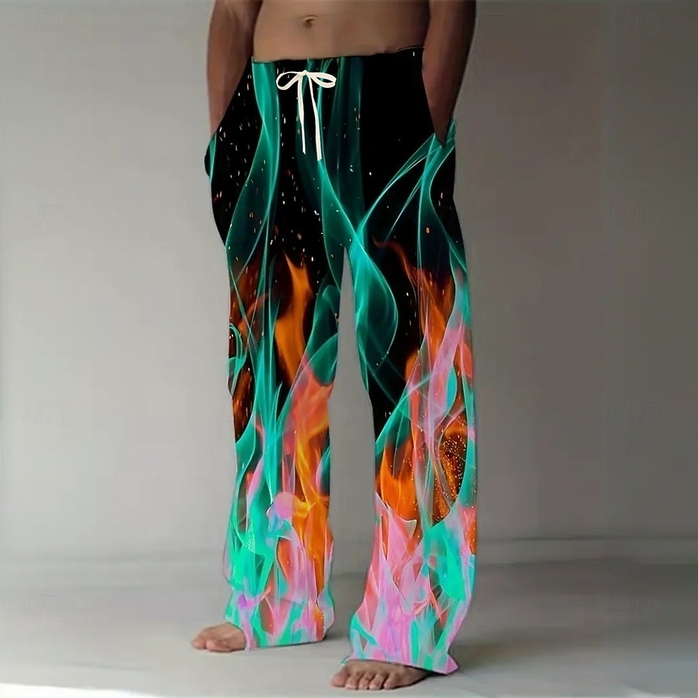 Homme Illusion d'optique Flamme Pantalons Pantalon décontracté Pantalons Amples Taille Moyenne Mode Décontractée Extérieur Vacances Taille élastique avec cordon de serrage Pantalon en lin avec poches de 2026 ? $27.99 –P3