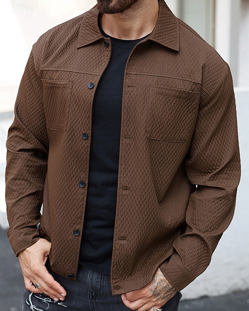 Herren Leichte Jacke Freizeitjacke Urlaub Täglich Atmungsaktiv Jacquard Tasche Frühling Herbst Einfach Mode Klassisch Revers Regulär Dunkelgrün Braun Jacken 2026 - $33.99 –P3