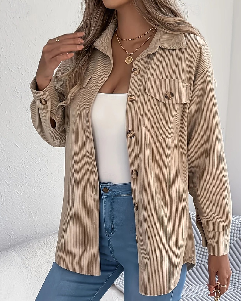 Damen Hemd Textur Bluse Bluse Einfach Modern Lässig Langarm Hemdkragen Normale Oberteile Täglich Ausgehen Tasche Knöpfe Schwarz Wein Khaki Herbst 2025 - $23.99 –P16