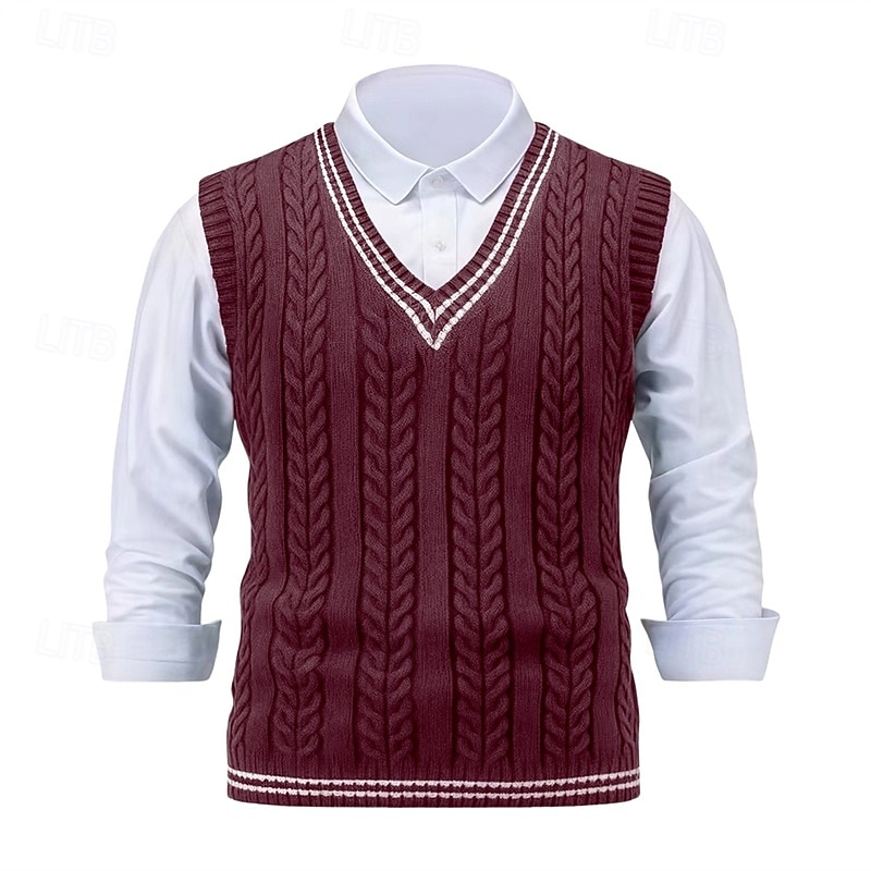 Herren Pullover Pullunder Zopfmuster Stricken Normale Oberteile Gestrickt Schmale Passform Geometrisch V Ausschnitt Strickware Zeitgenössisch Lässig Alltagskleidung Bekleidung Winter Frühling & Herbst 2025 - $25.99 –P9