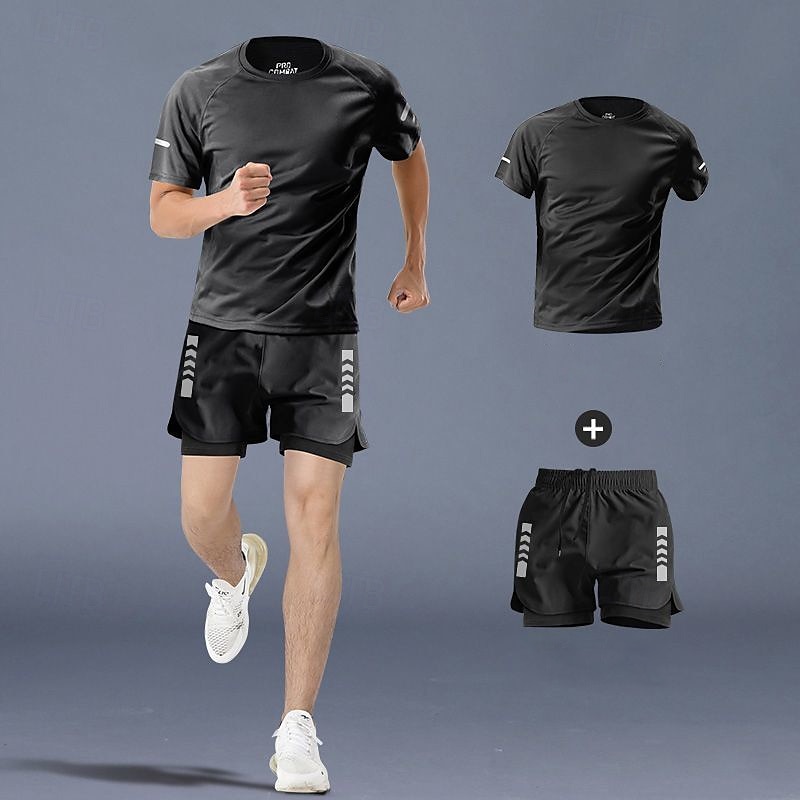 Herren Trainingsanzüge 2-teiliges Sport-Set Athleisure Hohe Taille Schnelltrocknend Basketball Laufen Yoga Sportbekleidung Sportkleidung Einfarbig Dunkelgrau Grau Schwarz Schwarz 2025 - $21.59 –P6