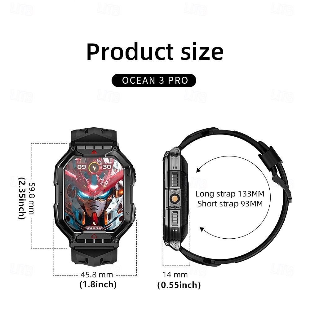 LOKMAT OCEAN 3 PRO Reloj inteligente 2.1 pulgada Smartwatch Reloj elegante Bluetooth Podómetro Recordatorio de Llamadas Seguimiento de Actividad Compatible con Android iOS Mujer Hombre Larga espera 2025 - $42.99 –P19