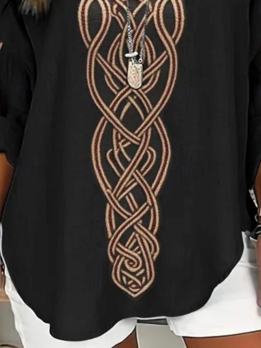 Damen Hemd Druck Geometrisch Täglich Retro Vintage Langarm V Ausschnitt Normale Oberteile Täglich Ferien Gelb Sommer Frühling Herbst 2026 - $32.99 –P1