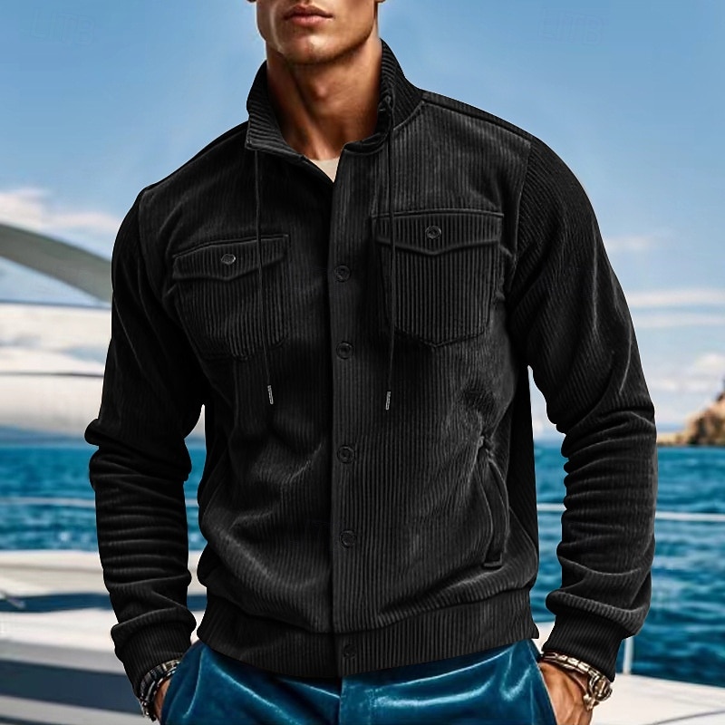 Homens jaqueta leve Jaqueta de Veludo Jaqueta Carga Jaqueta casual Férias Diário Respirável Bolsos Primavera Outono Tecido Moda Clássico Colarinho Chinês Padrão Adamascado Preto Verde Escuro Marron de 2025 por $32.99 –P2