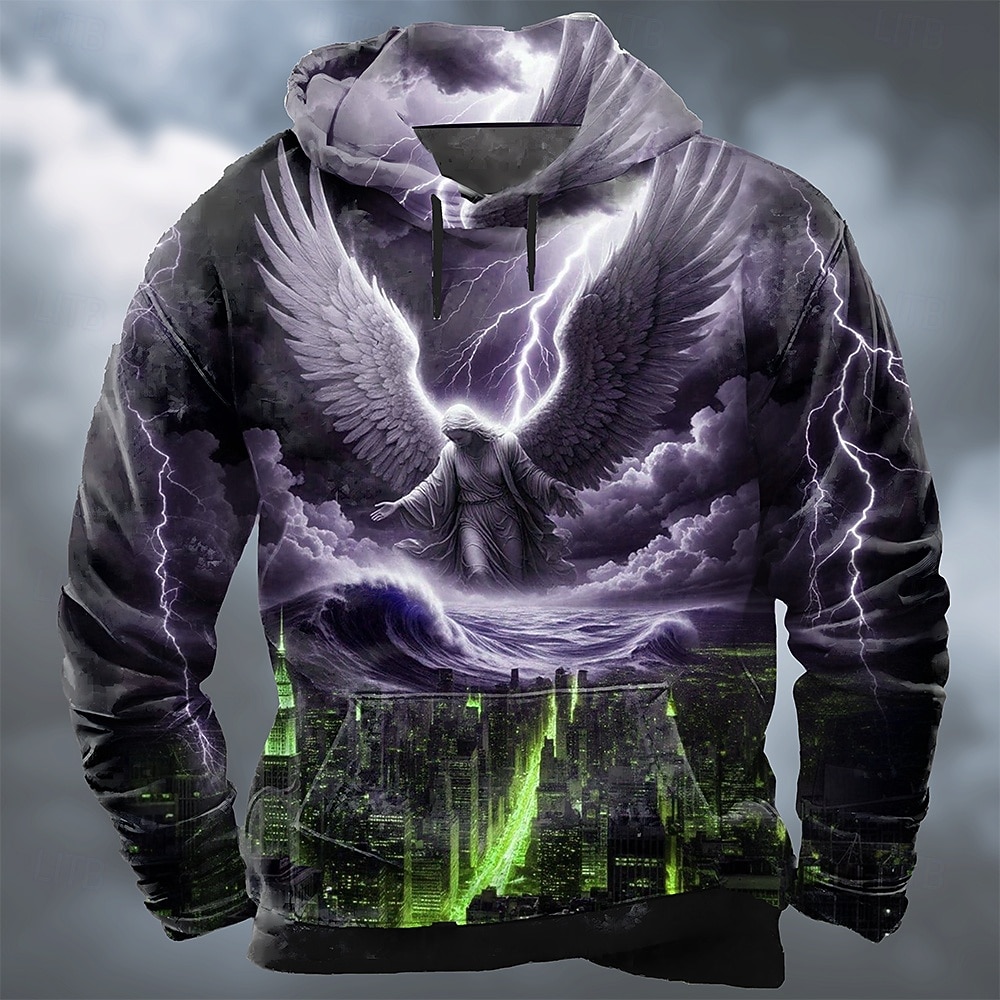 Herren 3D-Druck Jesus Kapuzensweatshirt Pullover Cool Party Langarm Rundhalsausschnitt Geschenk Streetwear Schwarz Purpur Grün Kordelzug Herbst Winter Designer S M L XL XXL XXXL 2026 - $28.99 –P3