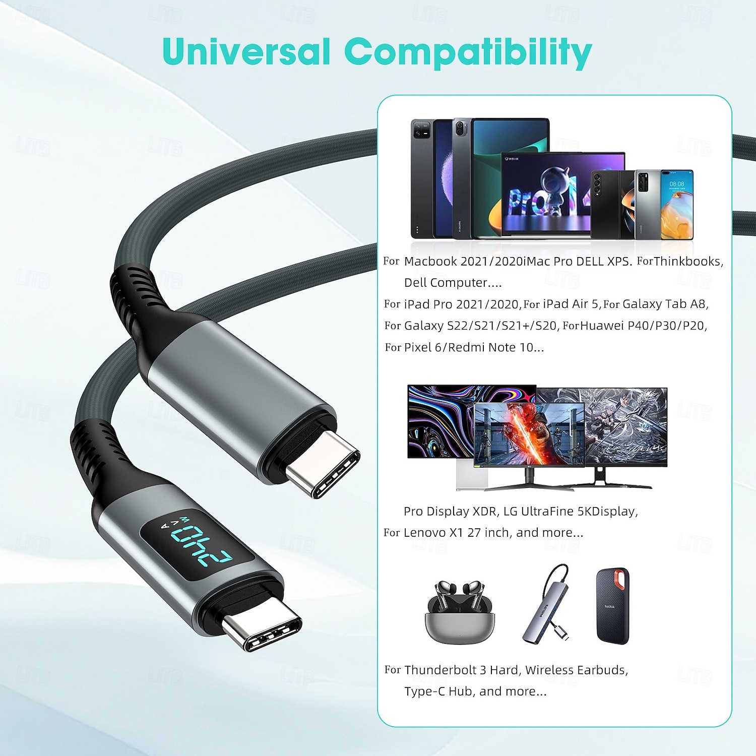 1 πακέτο Καλώδιο USB C Καλώδιο USB 3.0 Καλώδιο USB 4 USB C σε USB C 5 A Γρήγορη φόρτιση Υψηλή μεταφορά δεδομένων Ανθεκτικό Οθόνη LED Για iPhone Αξεσουάρ Κινητού Τηλεφώνου 2025 - $16.99 –P10