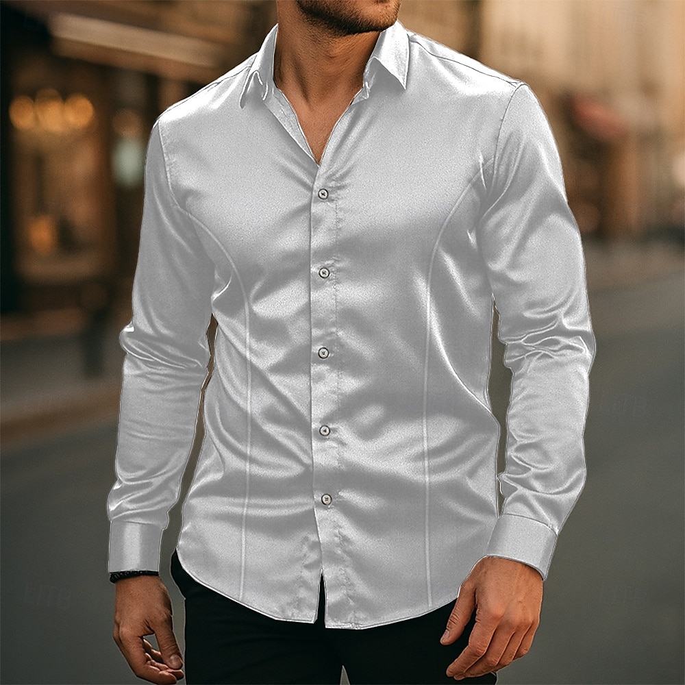 Per uomo Camicia Come la seta Camicia in raso Camicia elegante Camicia casual Camicia con Bottoni Semplice Matrimonio Abbigliamento casual alla moda Nero Bianco Giallo Rosa Manica Lunga Bavero del 2025 a $21.99 –P1