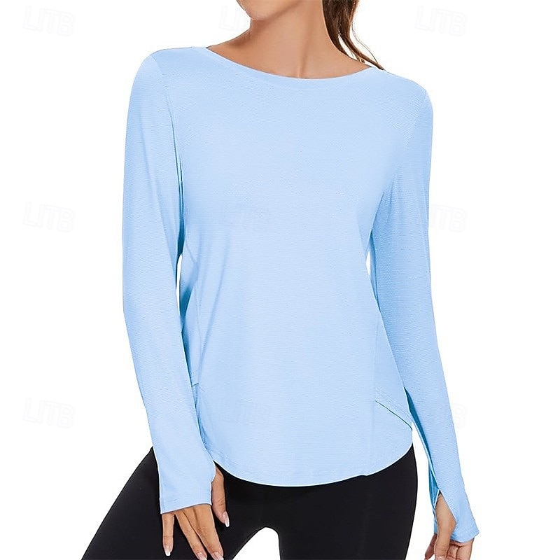 Dame Yogaskjorter Crew-hals UPF50+ Pustende Langermet sport Helfarge Topper Til Treningsstudio Løp Trening Sportsklær 2025 - $18.99 –P5