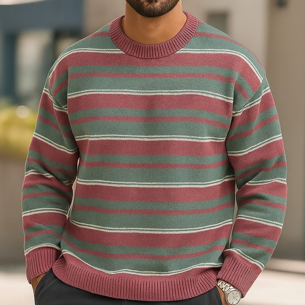 Miesten Vaakasuuntaiset nauhat Neulepusero Knitwear Pyöreäkauluksinen Vapaa-aika Loma Koti Katu 3D-tulostus Neulominen Pidä Lämmin Pitkähihainen Kevät Syksy Talvi Rubiini Sininen Apila 2025 - $32.99 –P2