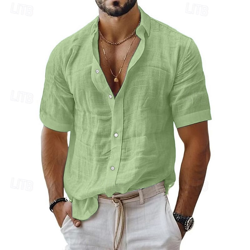 Men's Shirt Linen Shirt Casual Shirt Button Up Shirt Cotton Shirt Plain Vacation Street Black White Pink Blue Short Sleeve Turndown Summer Clothing Apparel 2025 - $23.99 –P4