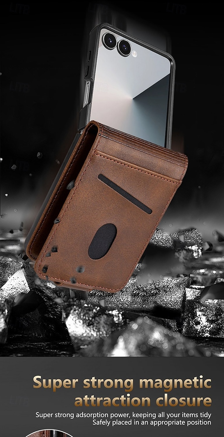 Phone Case For Samsung Galaxy Z Flip 7 Z Flip 6 Z Flip 5 Z Flip 4 Back Cover Card Slot Shockproof Retro TPU PU Leather 2026 - $13.99 –P3