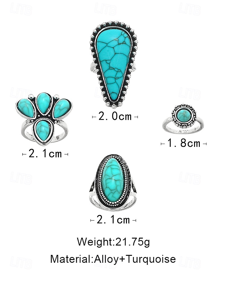 Women's Turquoise Ring Set - Multi-Piece Set of Vintage Bohemian Alloy Jewelry for Women's Holidays, Beach Vacations and Everyday Wear 2025 - $8.39 –P12