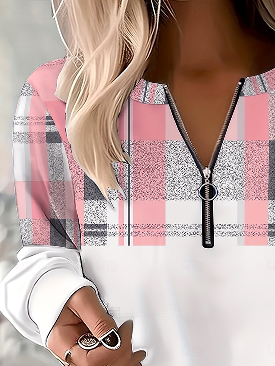 Pentru femei Hanorac pulover Hanorace cu fermoar Grafic Geometric Plisat Modă Casual Manșon Lung Stil Nautic Topuri obișnuite Stradă Zilnice Fermoar Imprimeu Roz Deschis Primăvară Toamnă Iarnă 2025 - $27.99 –P2