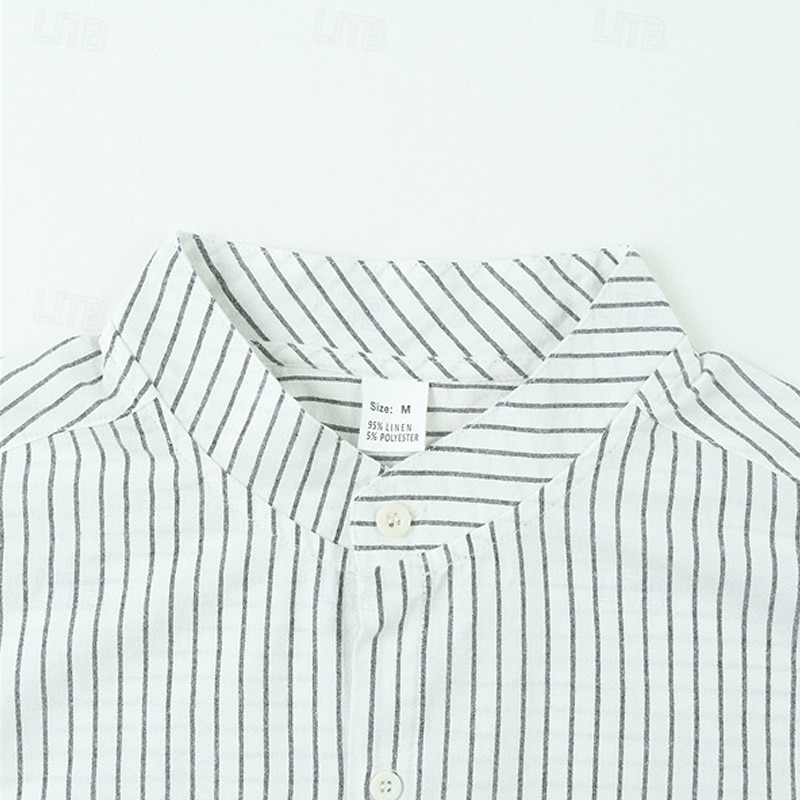 Per uomo Camicia Camicia Estiva Camicia casual Camicia da Spiaggia Camicia con Bottoni Nero Bianco Kaki Azzurro Manica Lunga A righe Colletto alla coreana Vacanza Camicia hawaiana Abbigliamento del 2025 a $28.99 –P3