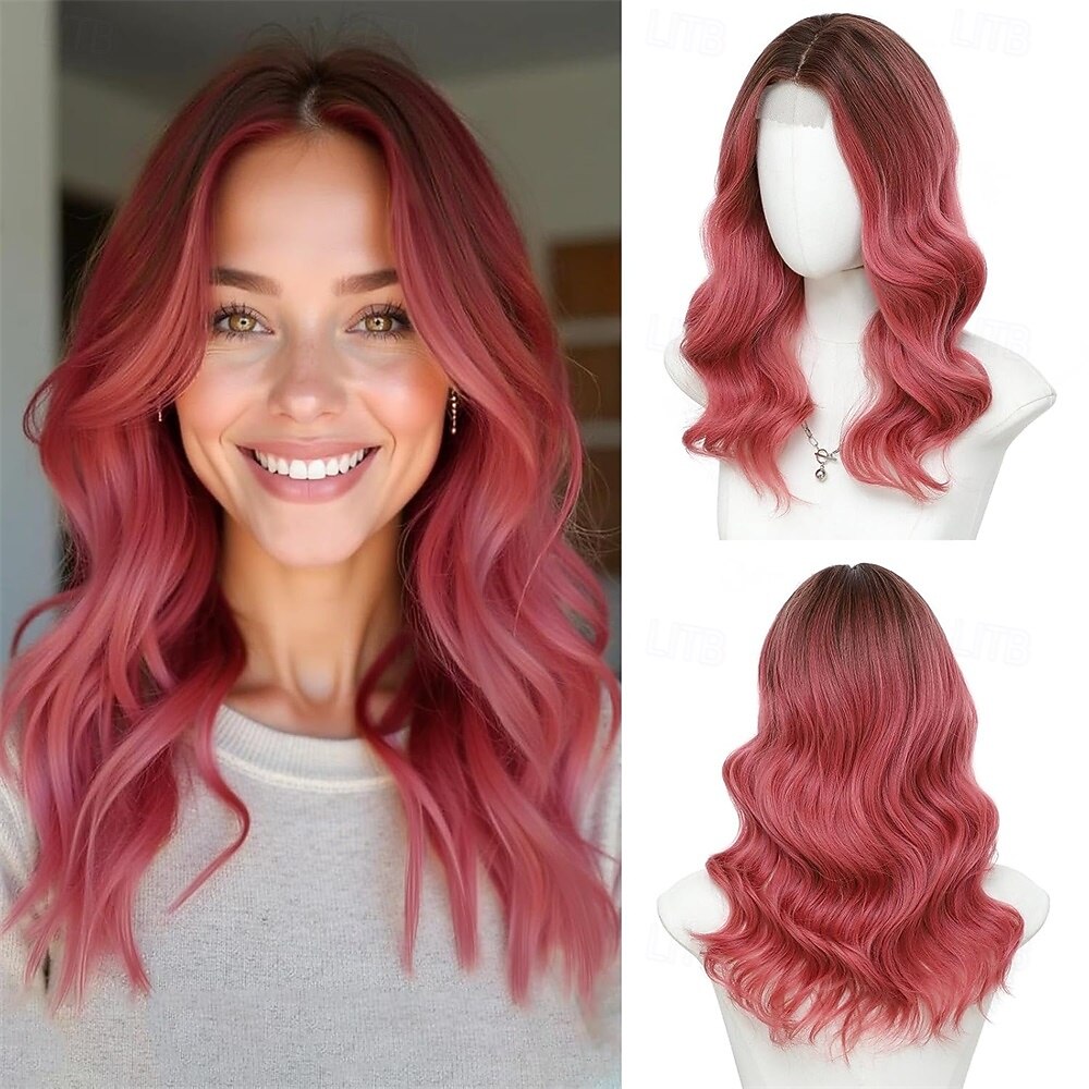 Perucas ruivas de comprimento médio para mulheres, peruca de cabelo sintético ondulado de 18 polegadas com divisão central - peruca com linha capilar natural para uso diário em festas/Halloween de 2026 por $26.99 –P6